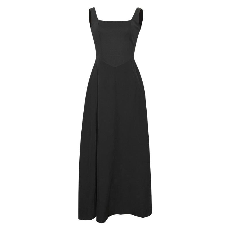 Wholesale  Summer New Solid Color Square Collar Sleeveless Sling Long Fashion Women's dress